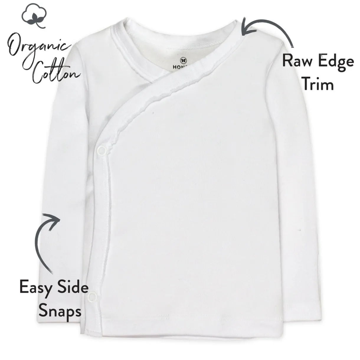3-Pack Organic Cotton Long Sleeve Side-Snap Kimono Tops