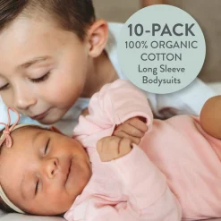 20-Pack Organic Cotton Long Sleeve Bodysuit & Knit Tri-fold Burp Cloth Bundle