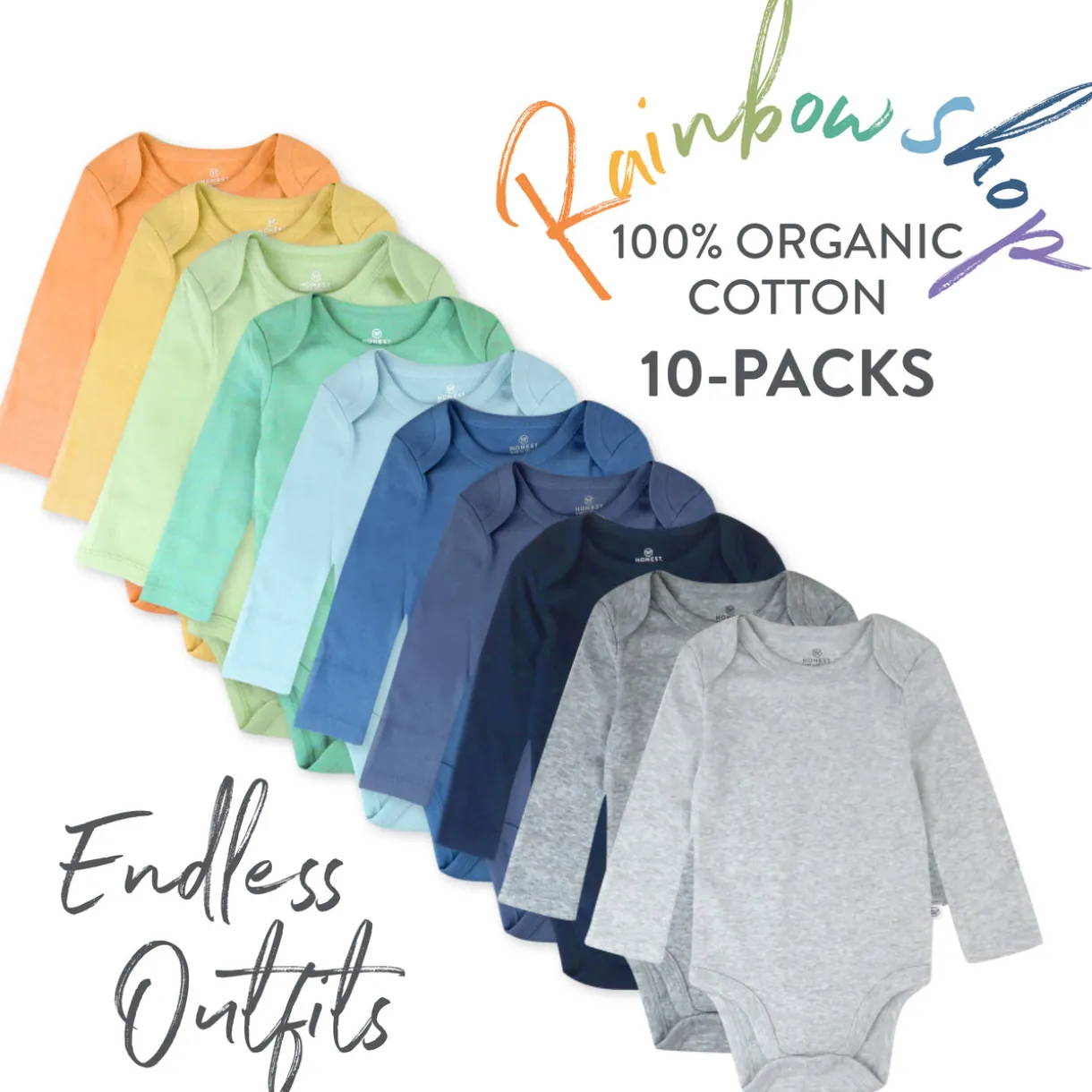 10-Pack Organic Cotton Long Sleeve Bodysuits