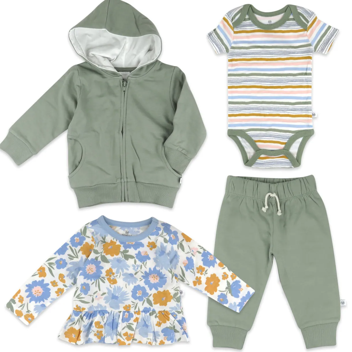 4-Piece Bundle Long Shirt, SS Bodysuit, Sweatshirt, and Sweatpant