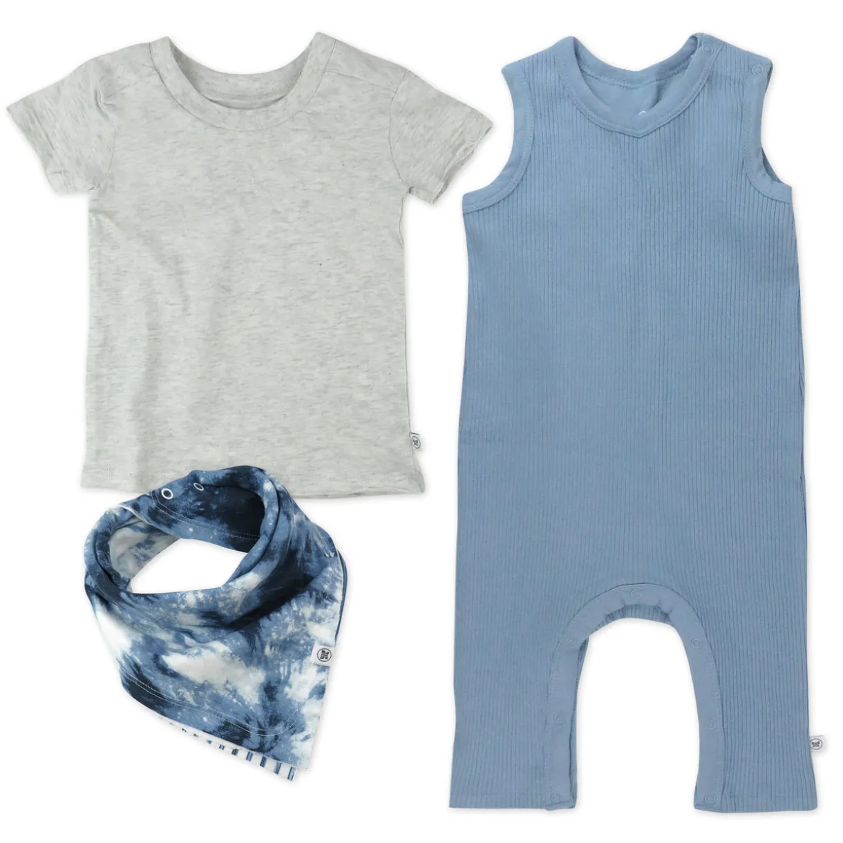 3-Piece Organic Cotton Rib Romper, T-Shirt and Reversible Bib